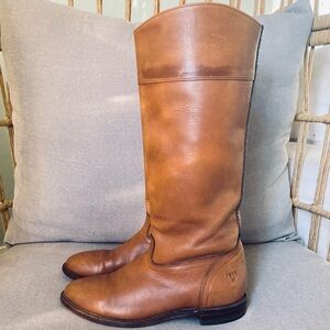 Frye Low Heel High Riding Campus Boots W8 VINTAGE USA MADE Saddle Tan LeatherEUC